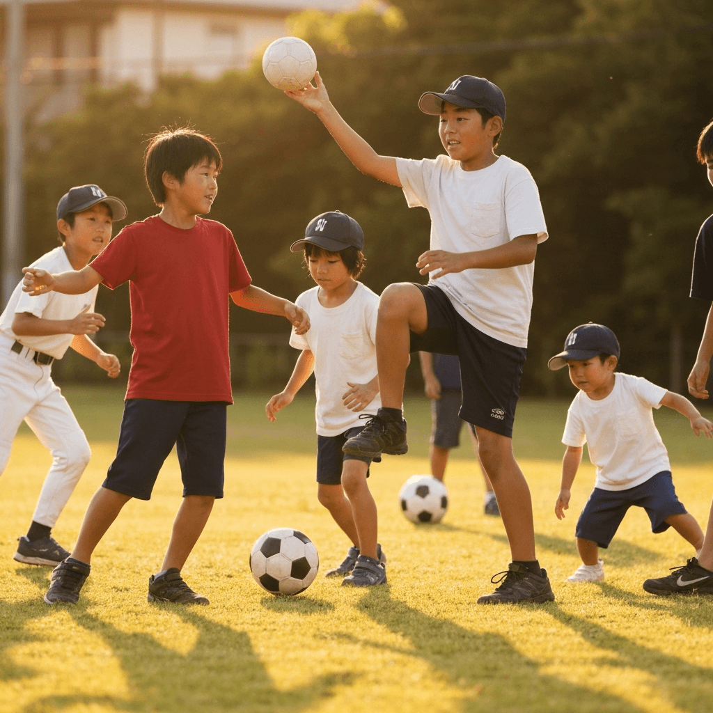 子どもにスポーツを教えるコーチ