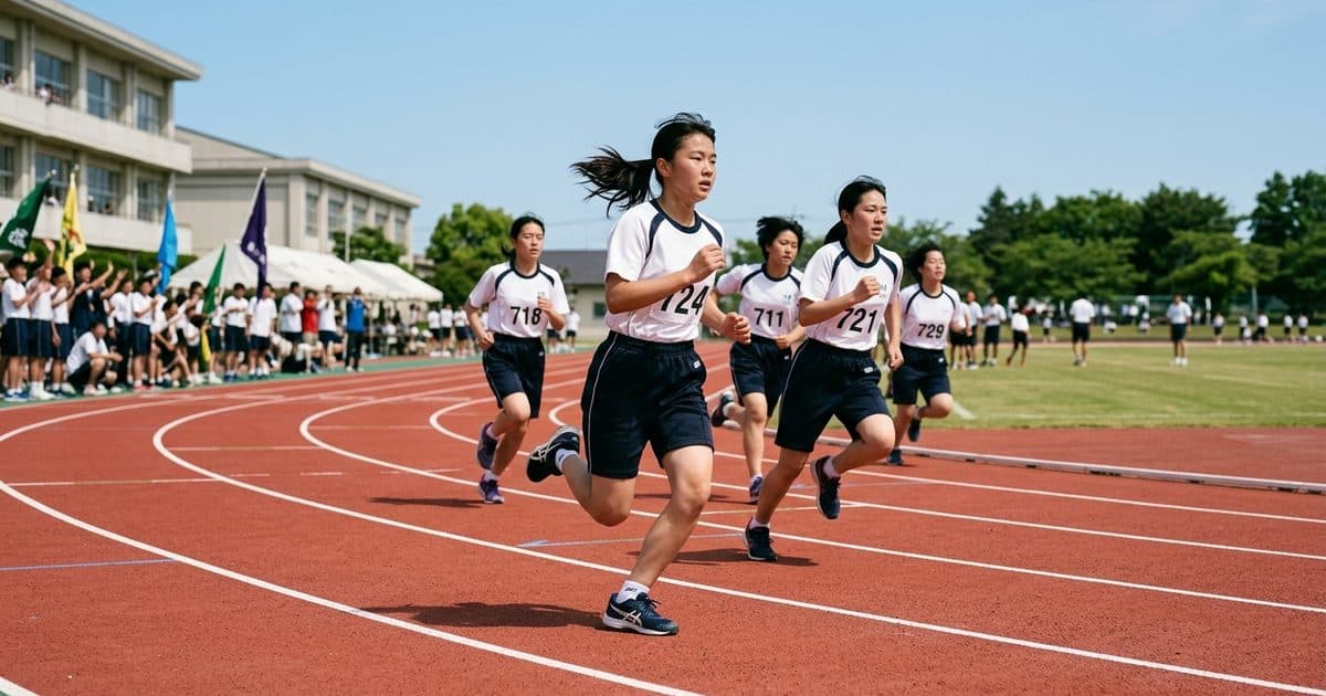 体育館で持久走に取り組む中学生