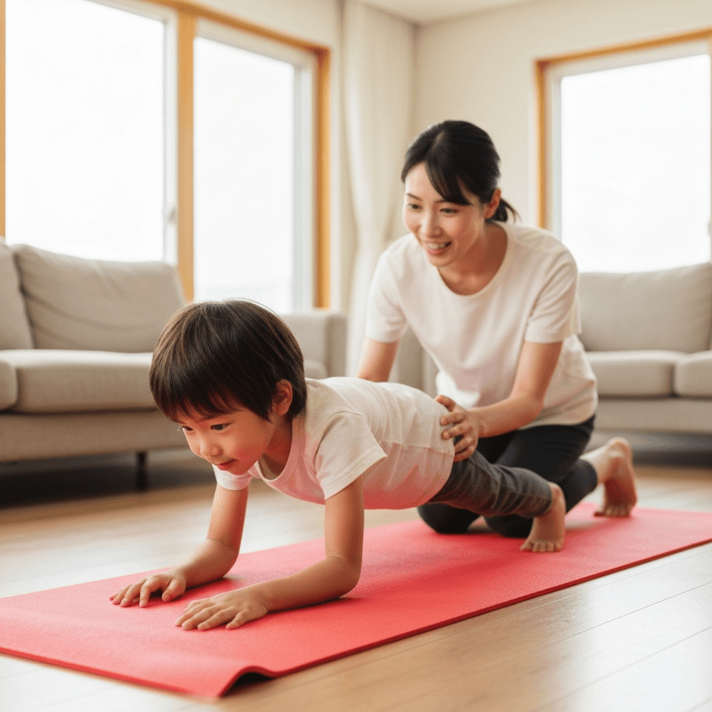 体幹を鍛えるトレーニングをする子ども