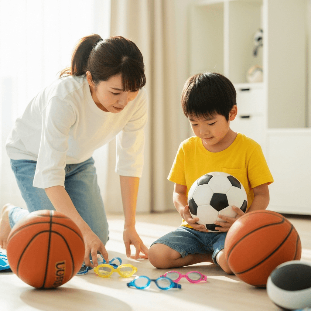 子どもにスポーツを指導するコーチ
