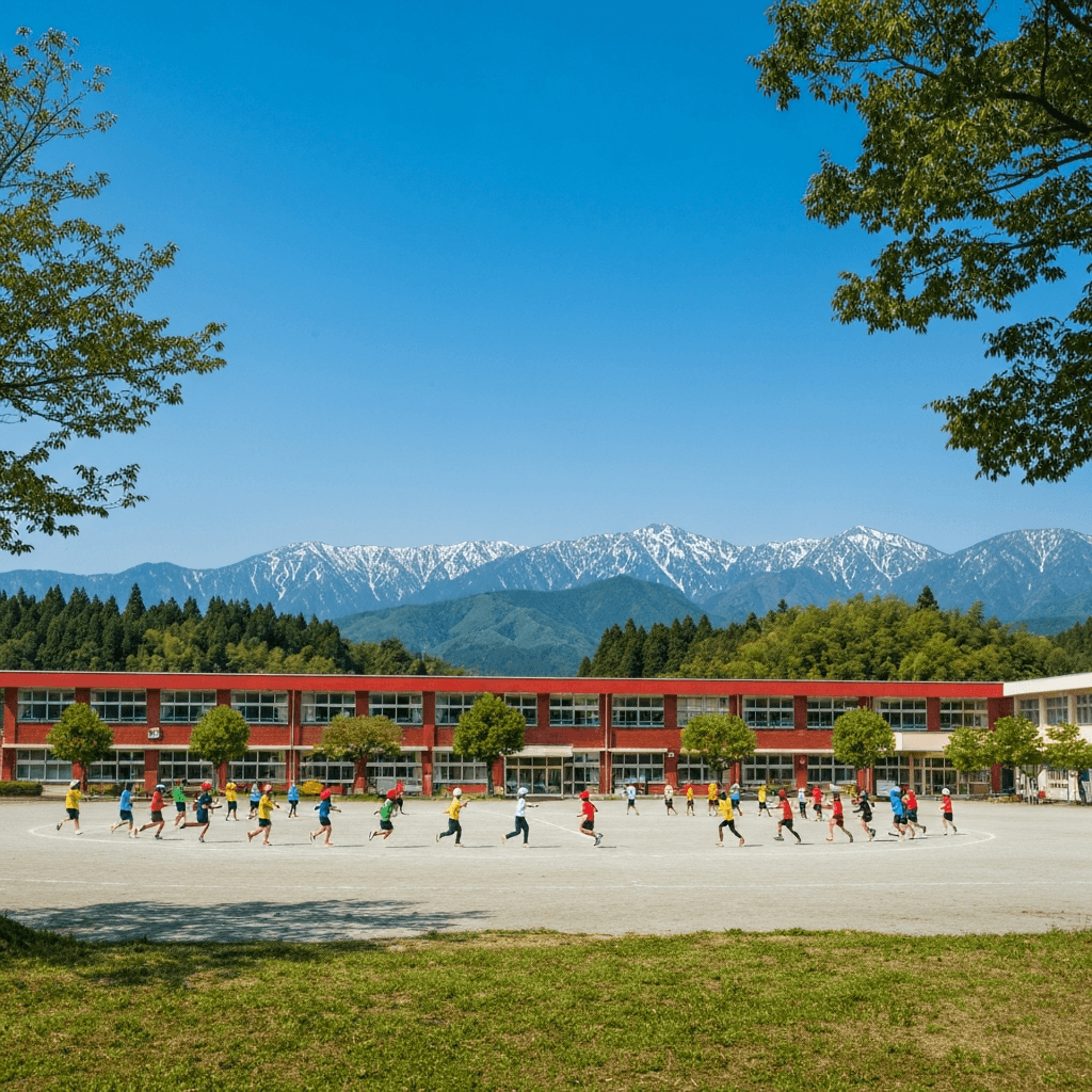 体力テストで跳躍する小学生